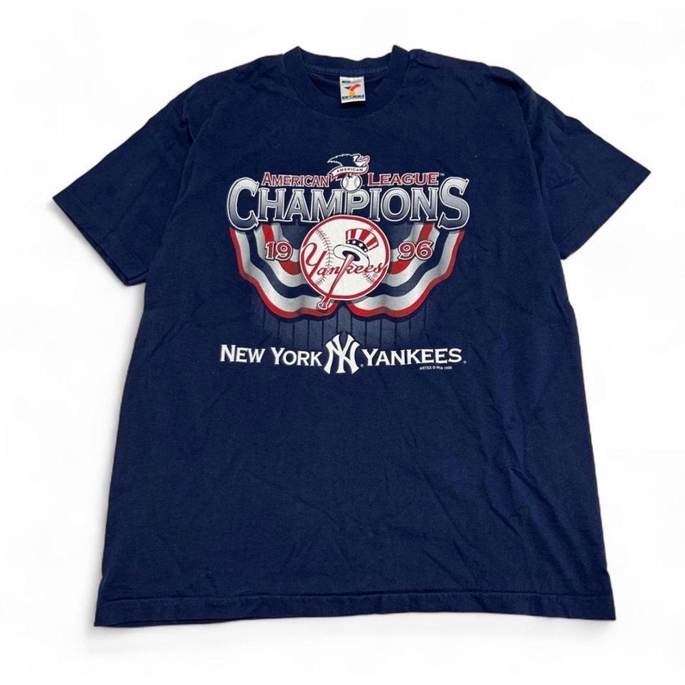 Vintage 1996 New York Yankees American League Champions Shirt XL Navy Artex MLB - Picture 1 of 7